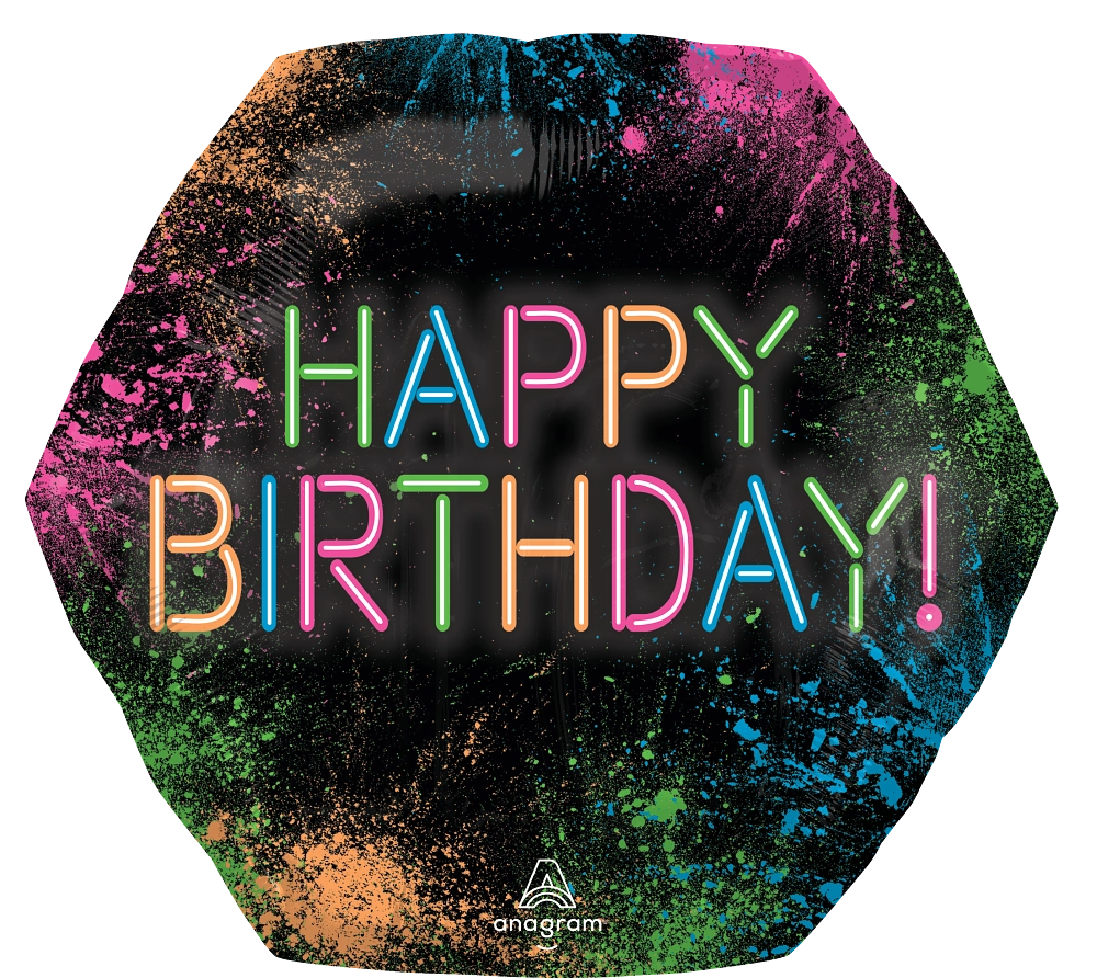 Balão Foil SuperShape 55x58cm Happy Birthday Let's GLOW Crazy