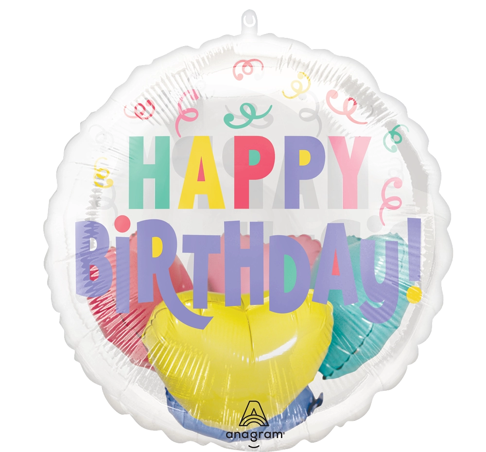 Balão Foil Bubble Insider 50cm Happy Birthday Pastel