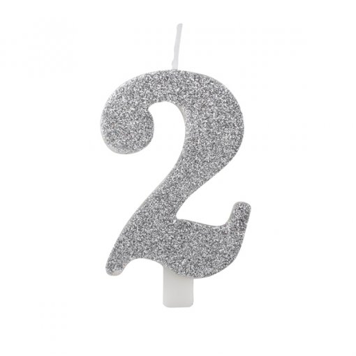 Vela Aniversário 9,5cm Prateado Glitter nº2