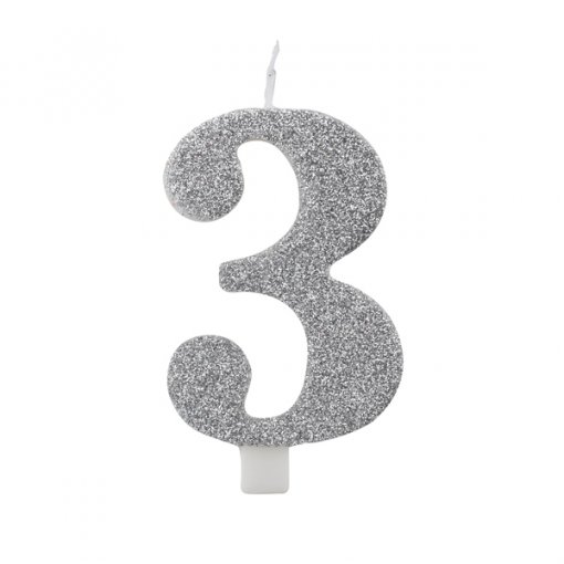 Vela Aniversário 9,5cm Prateado Glitter nº3