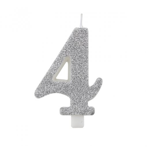Vela Aniversário 9,5cm Prateado Glitter nº4