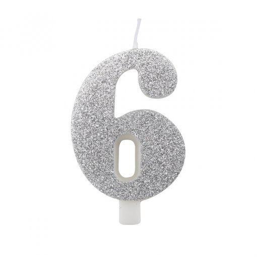 Vela Aniversário 9,5cm Prateado Glitter nº6