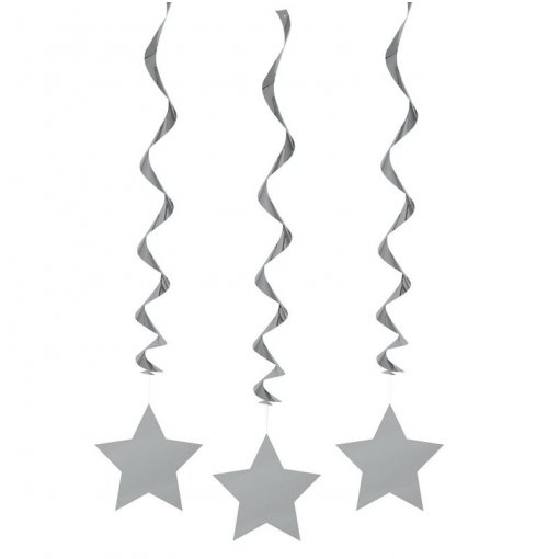 3 Pendentes Decorativos Estrelas Prateado