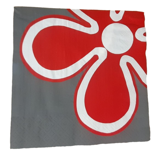 20 Guardanapos 40cm Cinzento & Vermelho com Flor