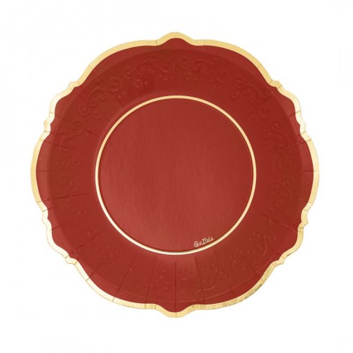 8 Pratos 27cm Vermelho & Dourado Natal