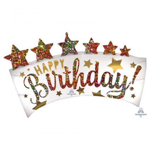 Balão Foil SuperShape 60x88cm Satin Happy Birthday Glitter Banner