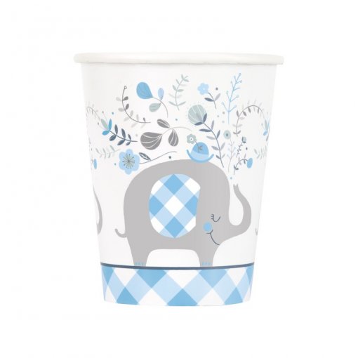 8 Copos 267ml Blue Floral Elephant Baby Shower