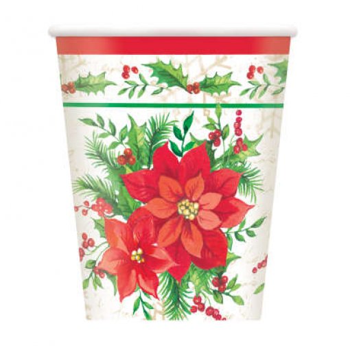 8 Copos 267ml Festive Poinsettia Christmas Natal
