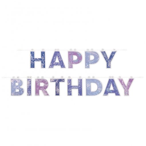 Grinalda 1,85m com Confettis 'Happy Birthday' Purple Galaxy & Celestial