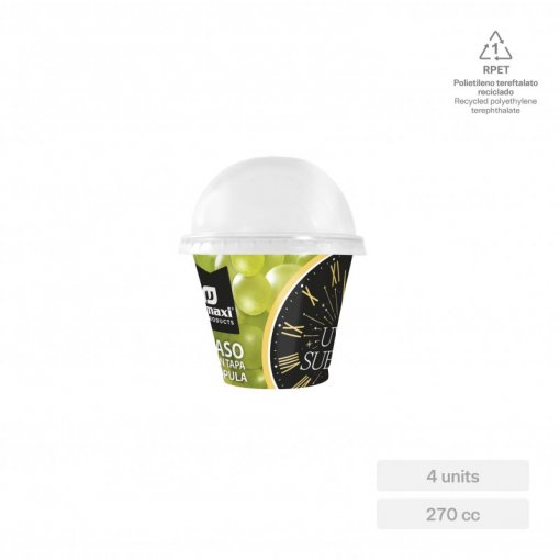 4 Copos 270ml com Cúpula Transparentes - Ano Novo