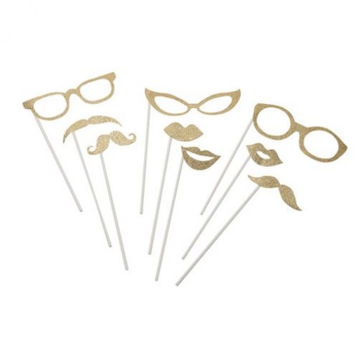 9 Adereços Fotografia (Photo booth) Dourado Glitter