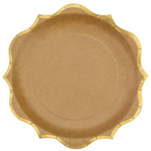 8 Pratos 23cm Kraft Rebordo Dourado