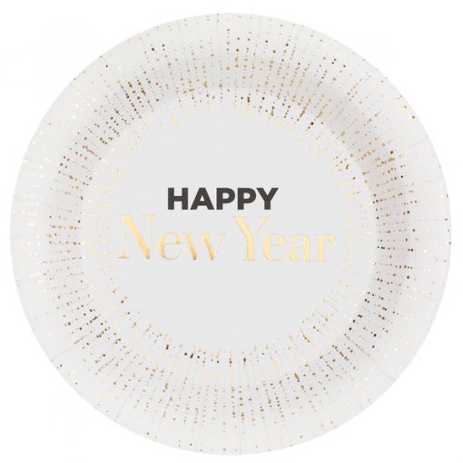 10 Pratos 22,5cm Happy New Year White & Gold