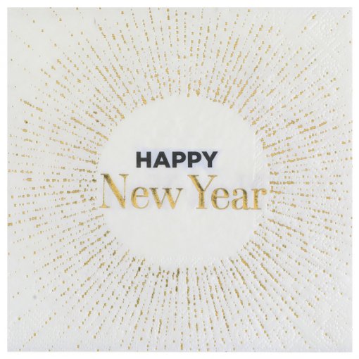 10 Guardanapos 33cm Happy New Year White & Gold