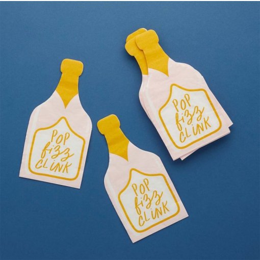 16 Guardanapos 19x9cm Garrafas de Champanhe