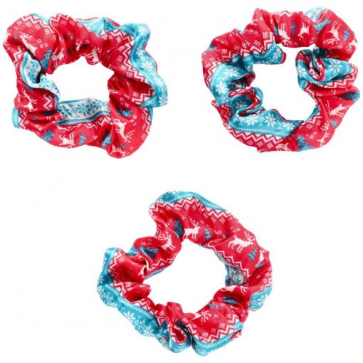 3 Elásticos de Cabelo Natal Xadrez Vermelho e Azul
