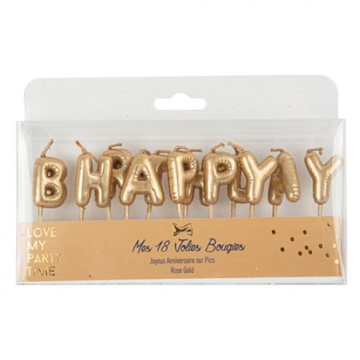 Velas de Aniversário 2,5cm Happy Birthday Dourado 