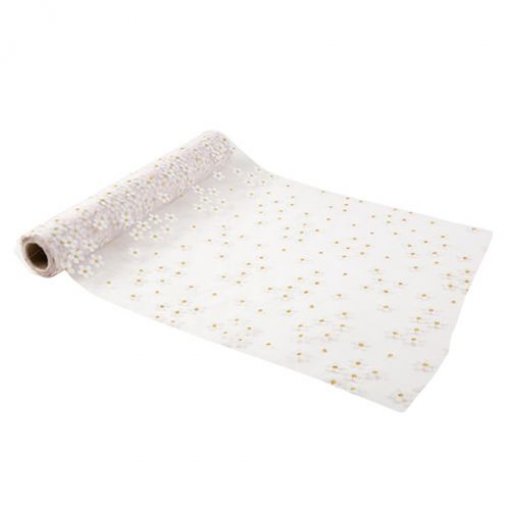 Corredor de mesa 28cm x 5m Organza - Margaridas