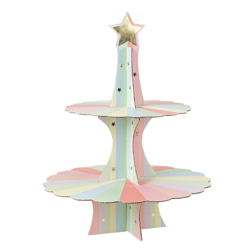 Cupcake Stand 2 Andares 35cm Pastel & Estrelas Dourado Foil