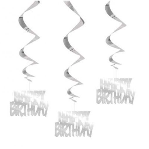 3 Pendentes Decorativos Happy Birthday Prateado
