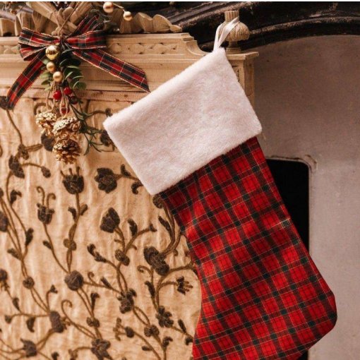 Meia de Natal de Tecido 26x45cm Xadrez