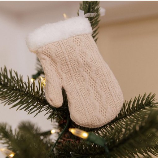 Luva de Tricot 14x10cm Bege e Branca - Natal