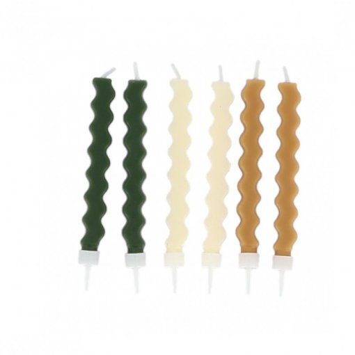 6 Velas de Aniversário ZigZag 8,5cm Bege, Camel & Verde