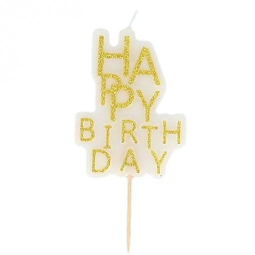 Vela de Aniversário 5x7cm Happy Birthday Dourada