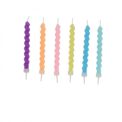6 Velas de Aniversário Torcidas 8,5cm Multicor