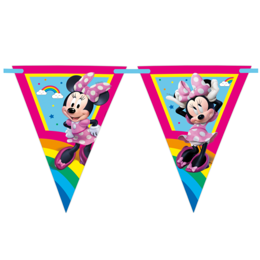 9 Bandeiras Triângulo 2,3m Minnie Rainbow Make Me Smile