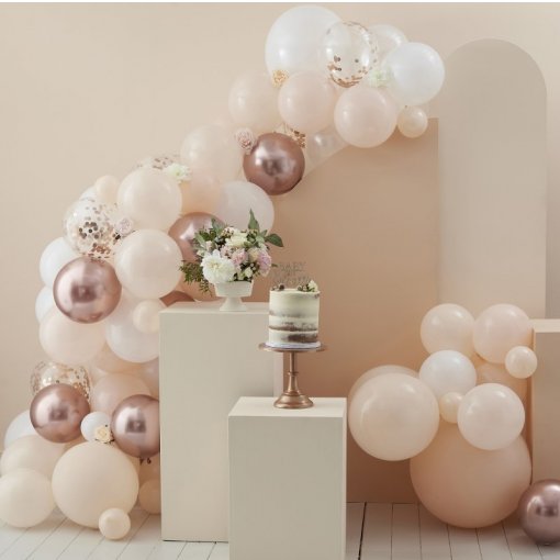 Kit Arco de Balões - Branco, Rose Gold & Dourado