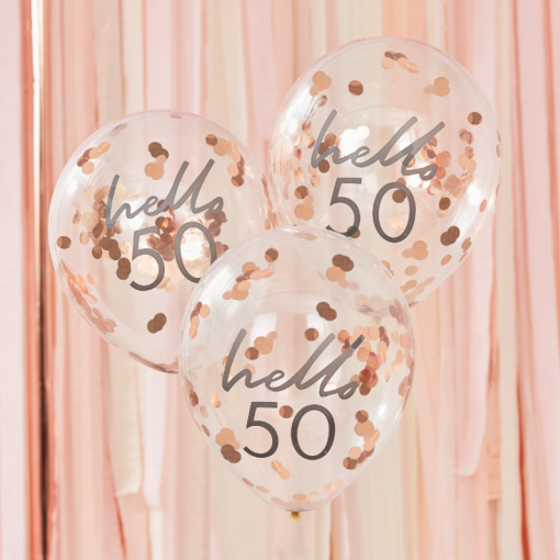 5 Balões 12'' Hello 50 Confettis Rose Gold