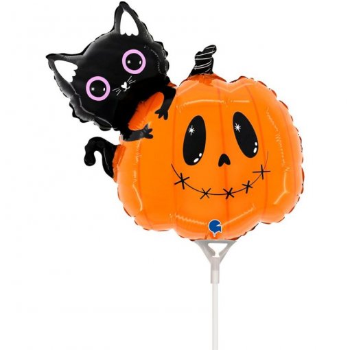 Balão Foil Mini Shape 35cm Gato e Abóbora