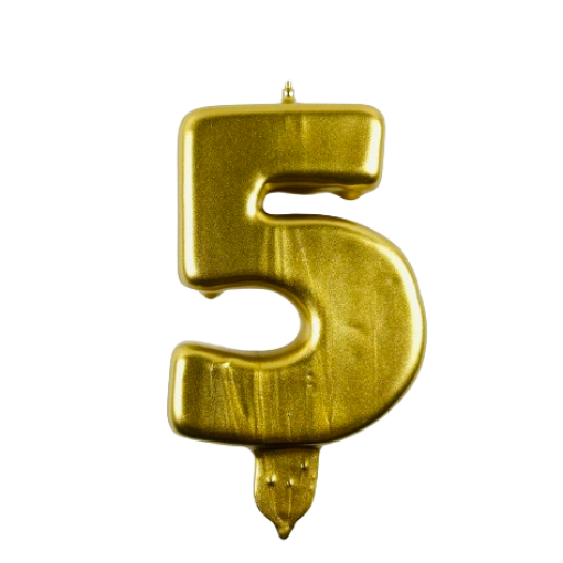 Vela de Aniversário Dourado 9,5cm nº5