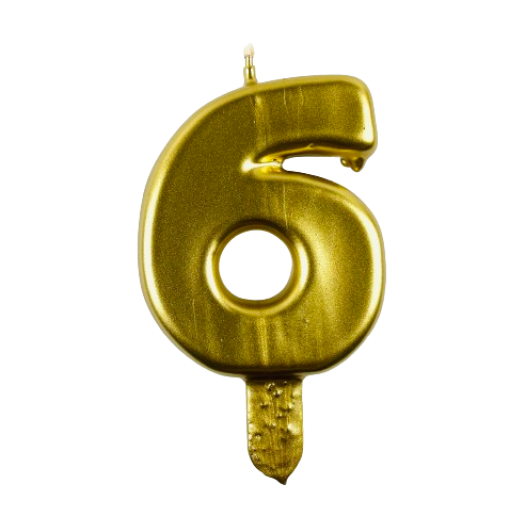Vela de Aniversário Dourado 9,5cm nº6