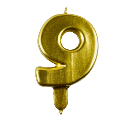Vela de Aniversário Dourado 9,5cm nº9