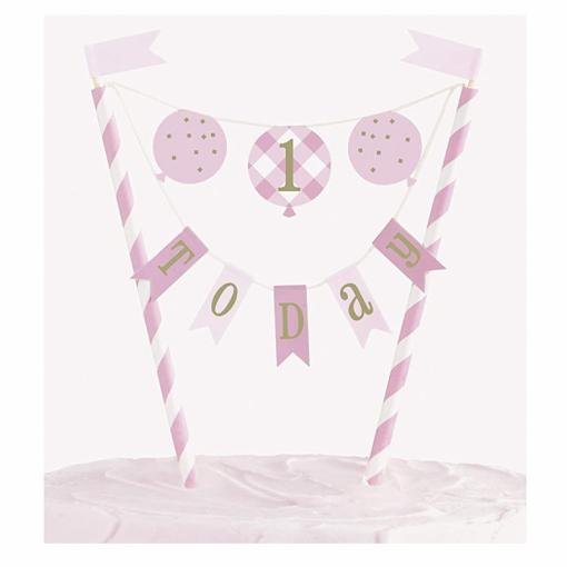 Topo de Bolo 1º Aniversário Pink Gingham