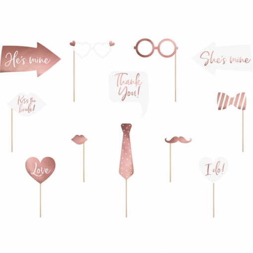 12 Adereços Fotografia (Photo booth) Rose Gold - Casamento