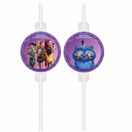 4 Palhinhas Papel com Medalha KPop Demon Hunters