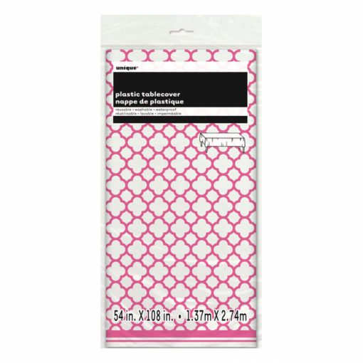 Toalha de mesa Quatrefoil Rosa Choque 1,37x2,74m