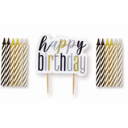13 Velas Pretas & Dourada + Vela Happy Birthday