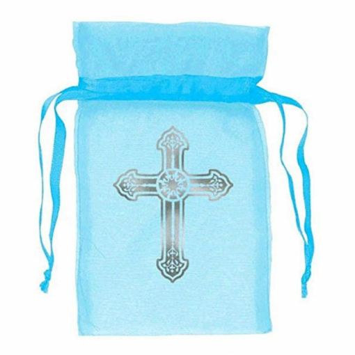 12 Saquinhos de Organza Azul Cruz