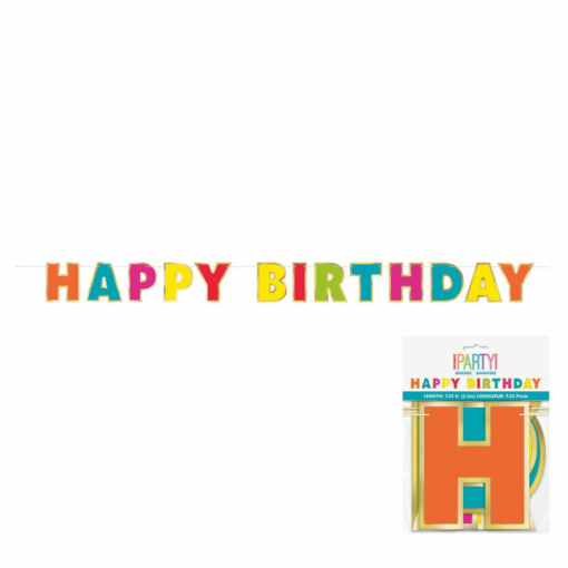 Grinalda Papel 'Happy Birthday' Gold Foil & Rainbow 2,21m