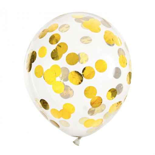 6 Balões Latex 12'' com confettis Dourado Foil