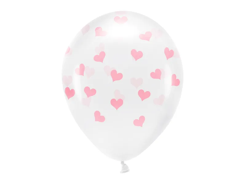 6 Balões Latex 33cm Transparentes Corações Rosa Claro