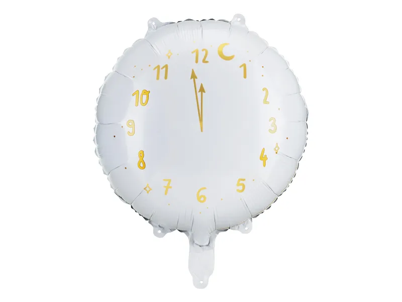 Balão Foil 45cm Relógio Branco & Dourado - Ano Novo