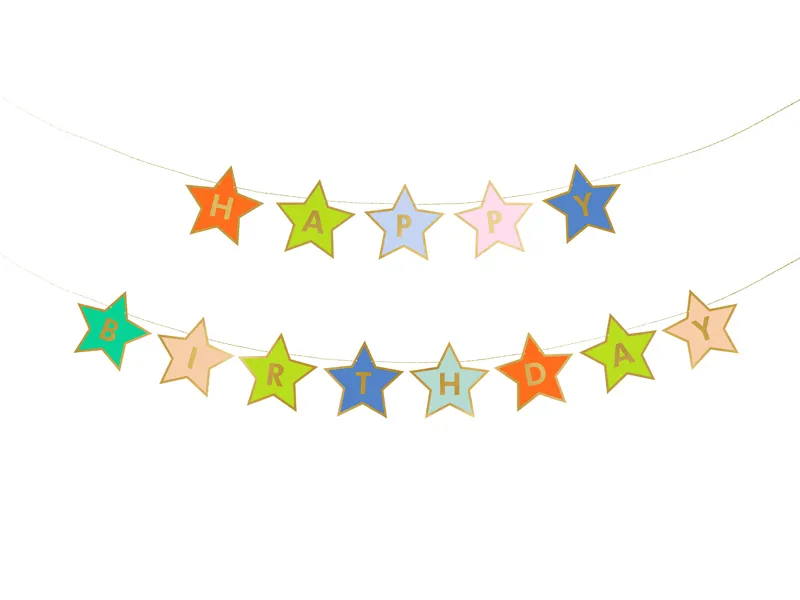 Grinalda Happy Birthday 260x16,5cm Estrelas Coloridas