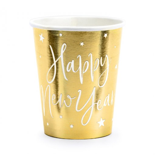 6 Copos 220ml EU Dourado Happy New Year