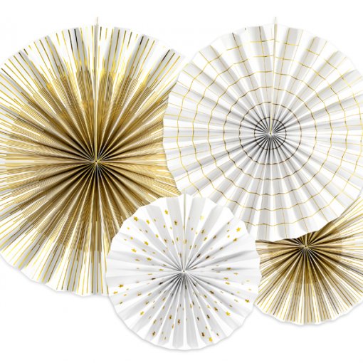 4 Rosetas Decorativas Papel Dourado e Branco