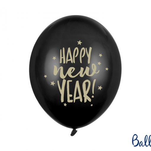 50 Balões Latex 30cm Happy New Year Preto